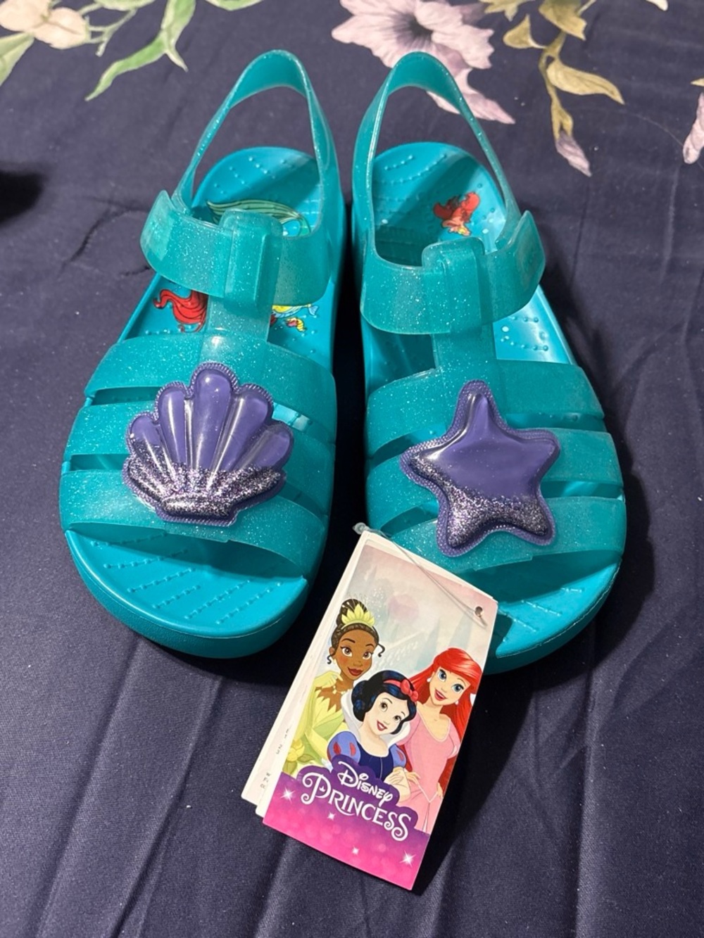 Disney Teal Glitter Jelly Sandals with Purple Shell & Starfish Accents